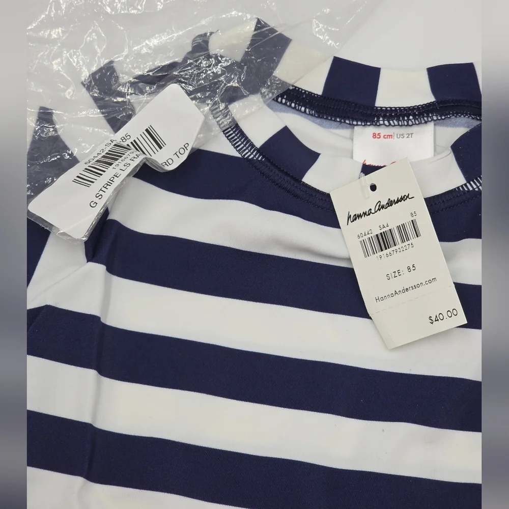 NEW Hanna Andersson girls' navy stripe rashguard and bottoms size 2T